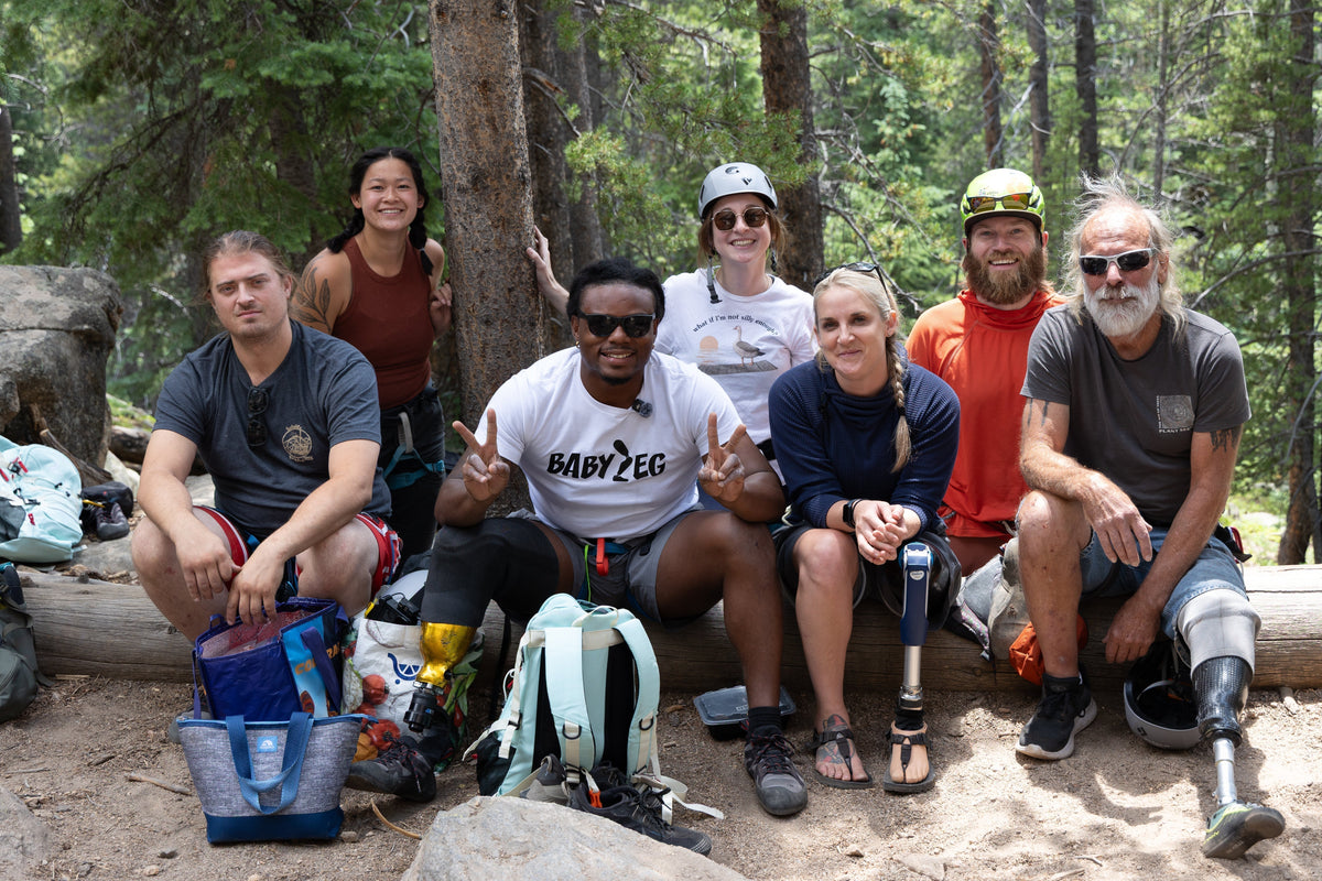 Kirstie Ennis with participants at a Kirstie Ennis Foundation amputee rock climbing clinic